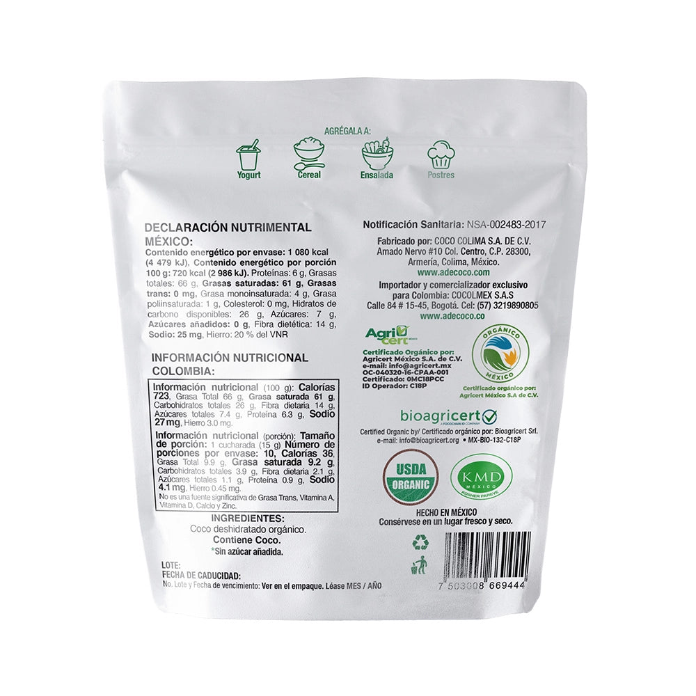 Coco Orgánico Rallado sin Azúcar 150GR