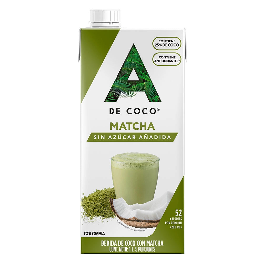 Bebida de Coco con Matcha sin azúcar añadida 1L